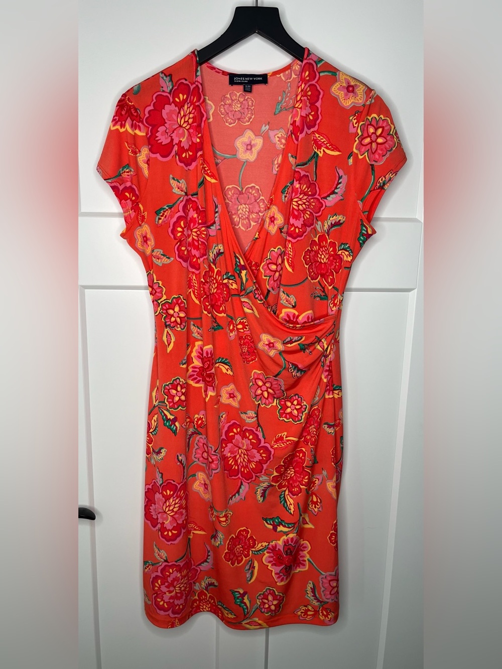 Jones New York Coral Floral Wrap Dress Size XL